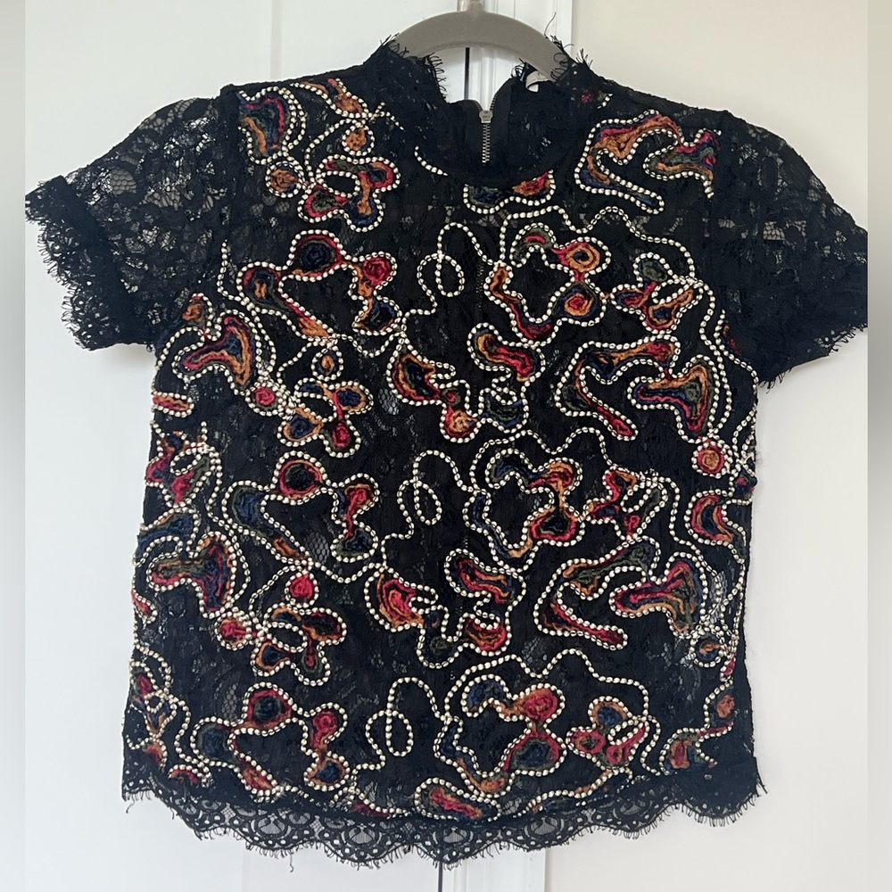 Zara Black Lace Blouse with Colorful Beadwork